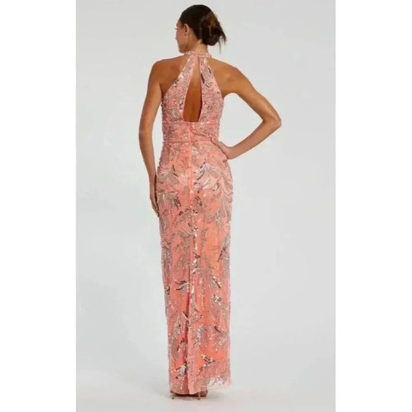 NEW Mac Duggal 6030 Sequin Punge Cutout Back Gown SZ 10 ($598) Coral - Picture 3 of 13
